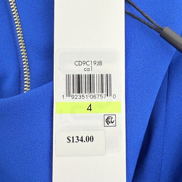 NWT Calvin Klein Midi Sheath Dress Size 4 Royal Blue Ruffle Hem Stretch Cocktail - Picture 12 of 16